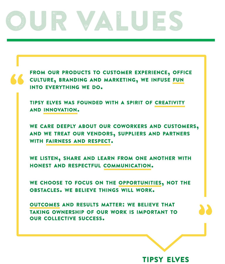 Tipsy Elves Careers Page - Our Values text blurb