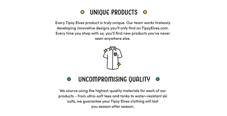 WOW Promise image + text blurb. Unique Products + Uncompromising Quality